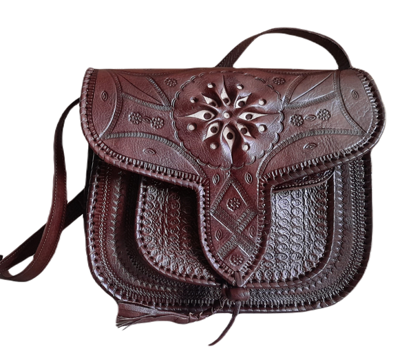 LSSAN Leather Handbag - Brown with Beige Star