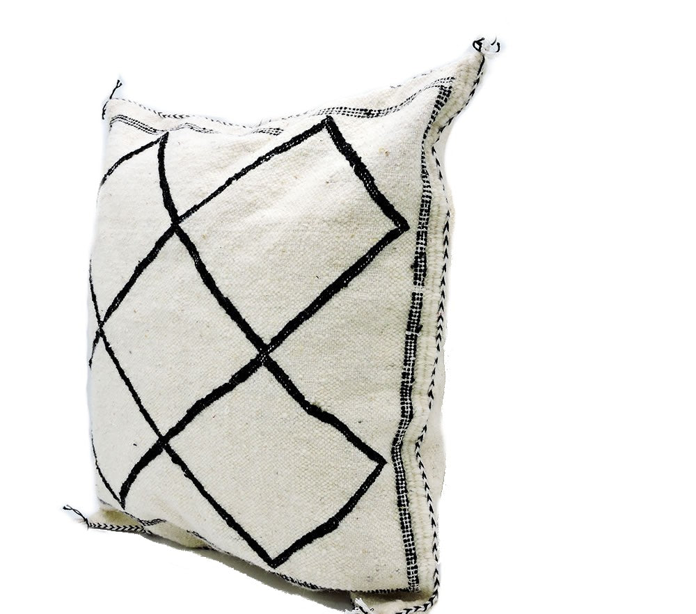 Moroccan Beni Ouarain Rug Pillow / Cushion - Lozenge - Creamy White and Black