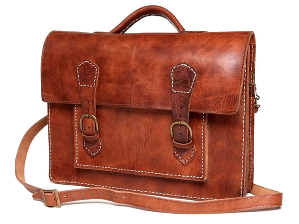 Leather Briefcase/Messenger Bag - Casablanca - Tan