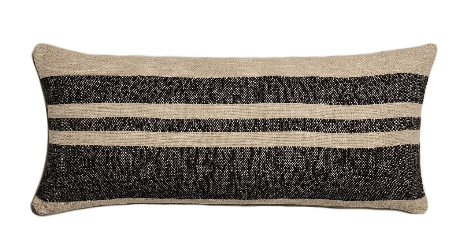 Oversized Beige and Black Stripes Lumbar Pillow Cover Tiflwin