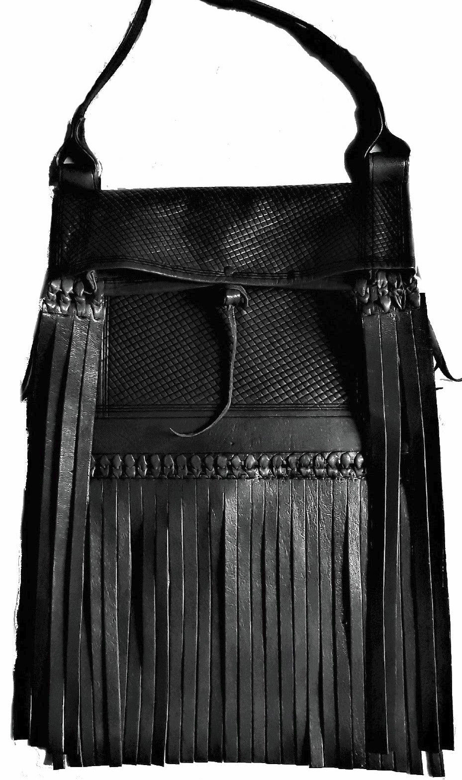 Rebel Leather Messenger/Crossbody Bag Black Embossed Simple