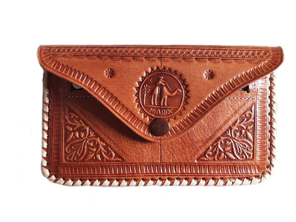 Moroccan Camel Leather Purse - Brown Caramel