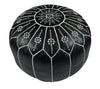 Moroccan Leather Ottoman - Black - Flowers