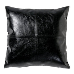 4 Squares Leather Pillow Cover - Black - Moroccan Corridor