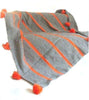 Moroccan Pom Pom Blanket - Grey with Orange Stripes Pom Pom Blanket