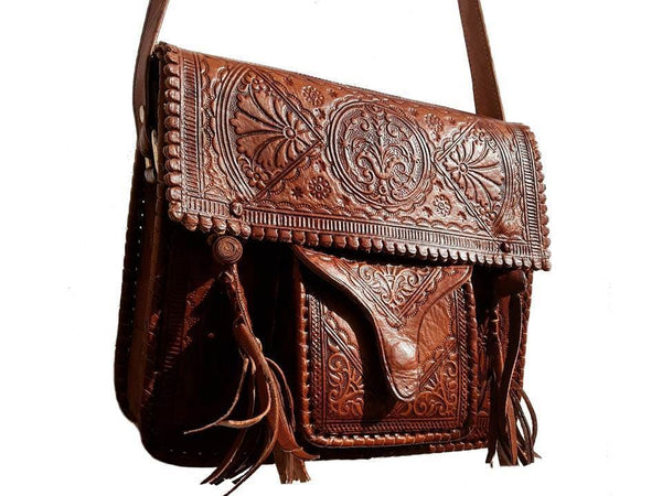 Hippie Leather Shoulder Bag Brown Caramel Fringe Bag By