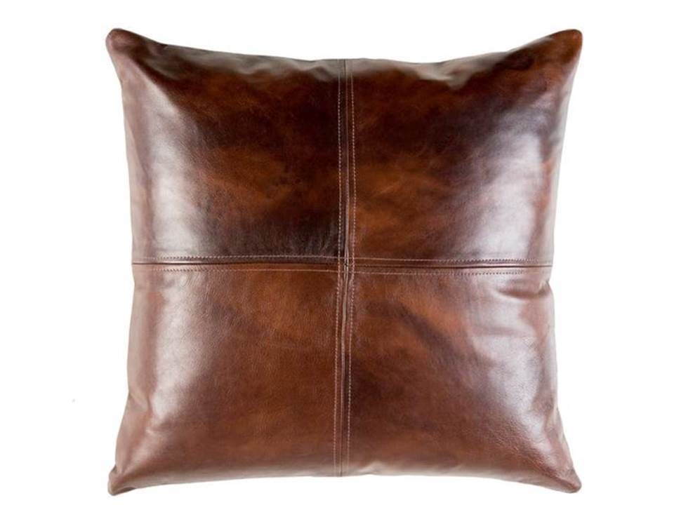 Leather Pillow Cover Squares Brown Caramel