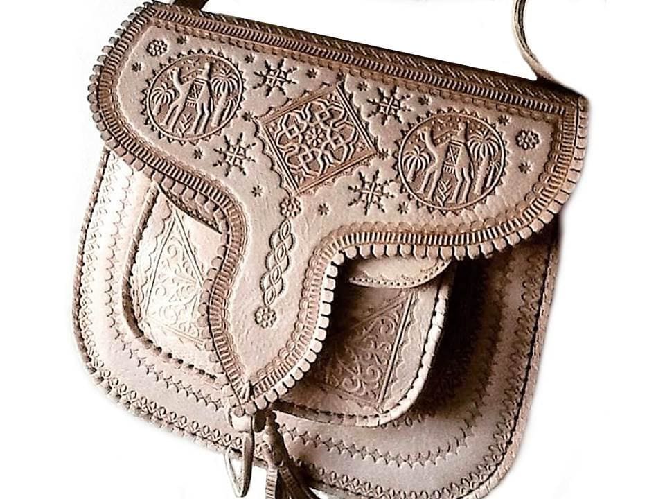Leather Bag - Shoulder Bag - Natural Color - LSSAN Square by Moroccan Corridor