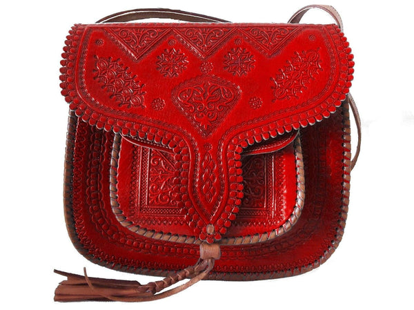 LSSAN Handbag - Red - Heart  Leather Shoulder Bag By Moroccan Corridor®