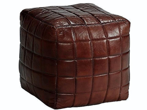 Moroccan Leather Pouf / Ottoman - Square - Brown - King