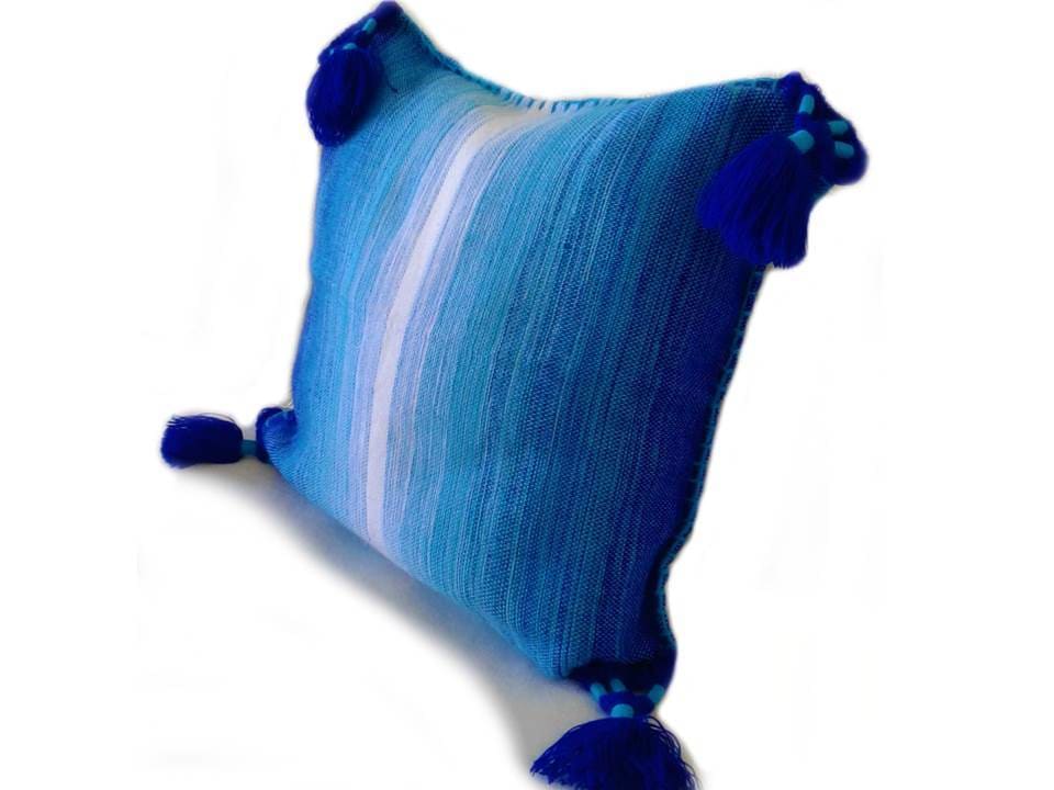 Pompom Cushion Cover | Blue Sky - L - Handwoven Cushion Covers | Moroccan Corridor