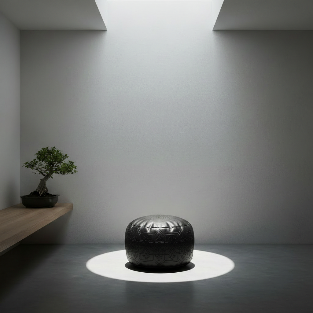 The Embossed Moroccan Leather Pouf: A Rare Craft and How to Style It