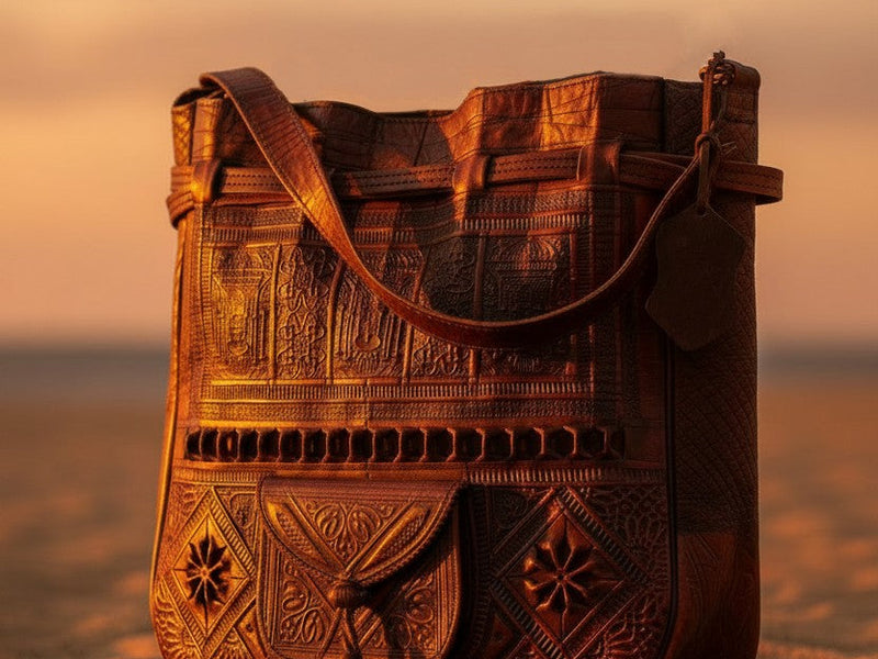 Authentic Moroccan leather tote bag in brown caramel — Heritage Tote collection by Moroccan Corridor