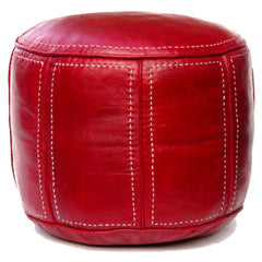 Moroccan Leather Pouf / Ottoman - Round - Red - Aya