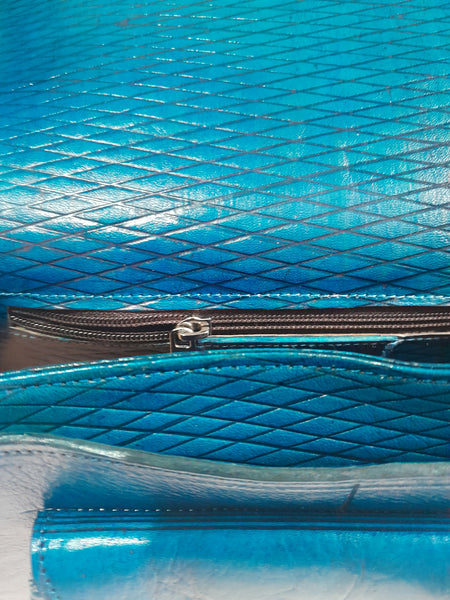 Creation of Marrakesh - Blue Turquoise Leather Shoulder Bag - turquoise quilted leather