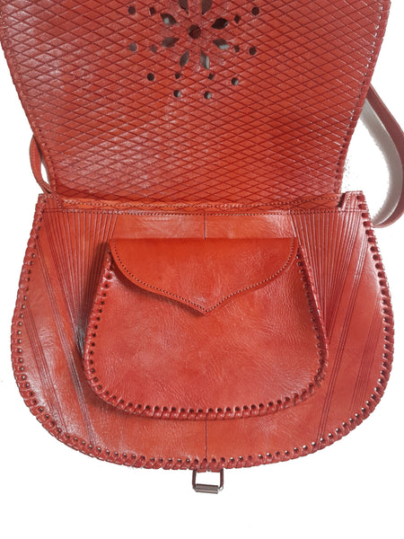Creation of Marrakesh - Orange Leather Shoulder Bag - open red leather