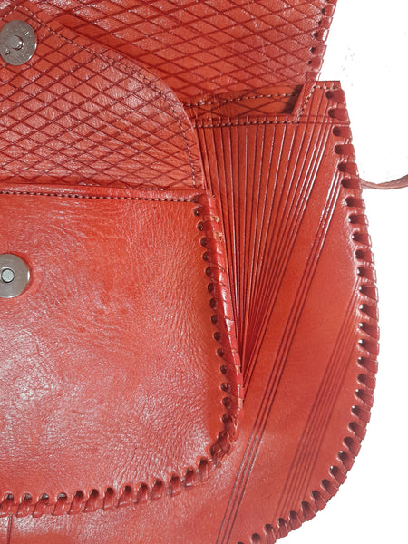 Creation of Marrakesh - Orange Leather Shoulder Bag - red leather saddlebag