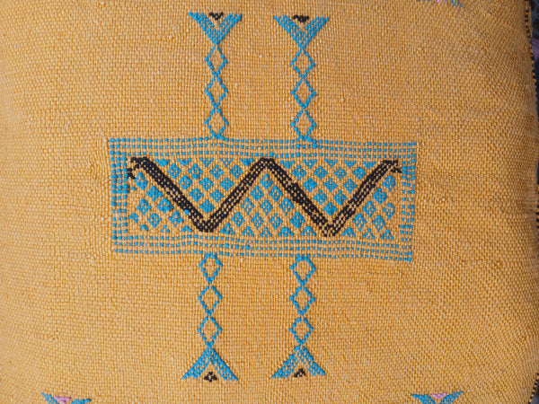 Handmade Moroccan Cushion Cover – Sabra Silk Pillow – Huyam - Golden Yellow