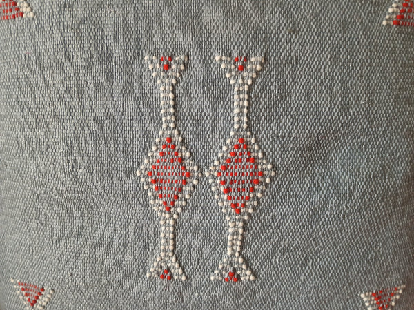 Handmade Moroccan Cushion – Sabra Silk Pillow – Lalla Halima - Grey