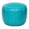 Moroccan Leather Pouf / Ottoman - Round - Turquoise - Aya