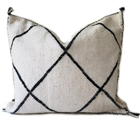 Moroccan Beni Ouarain Rug Pillow / Cushion - Lozenge - Creamy White and Black
