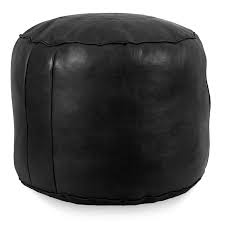 Moroccan Leather Ottoman - Black Tabouret Pouf