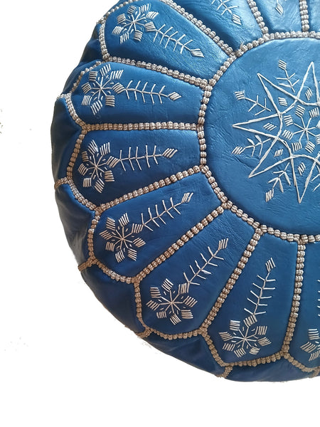 Moroccan Leather Ottoman - Majorelle - Flowers