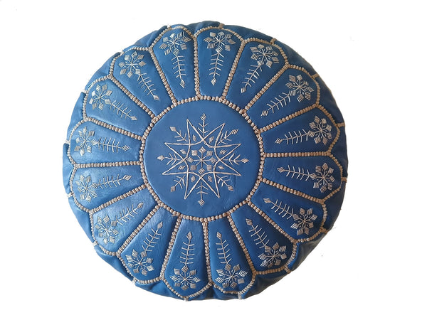 Moroccan Leather Ottoman - Majorelle - Flowers
