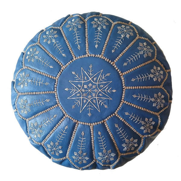 Moroccan Leather Ottoman - Majorelle - Flowers