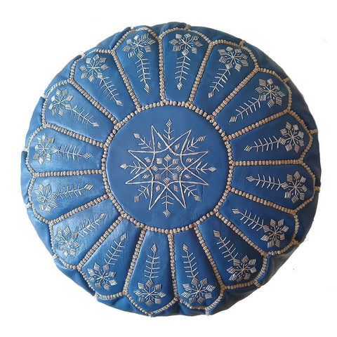 Moroccan Leather Ottoman - Majorelle - Flowers