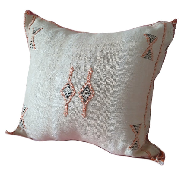 Handmade Moroccan Cushion Cover – Sabra Silk Pillow – Jihad - Creamy White