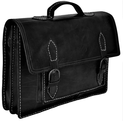 Leather Briefcase/Messenger Bag - Casablanca - Black