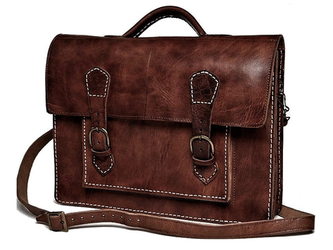 Leather Briefcase/Messenger Bag - Casablanca - Brown