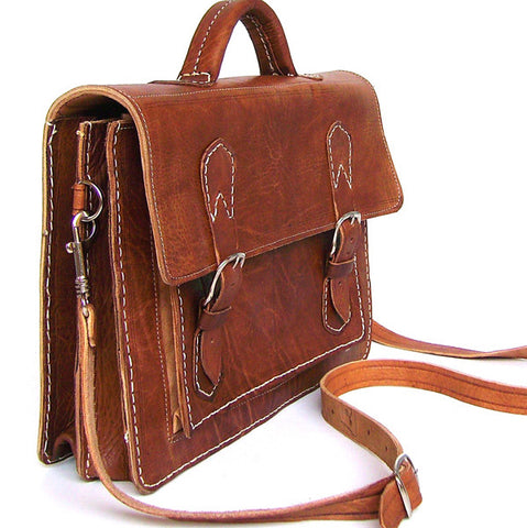 Leather Briefcase/Messenger Bag - Casablanca - Tan