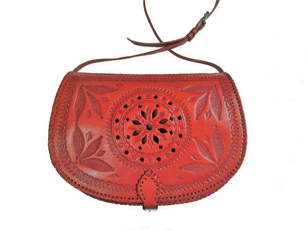 Creation of Marrakesh - Orange Leather Shoulder Bag - red leather shoulder