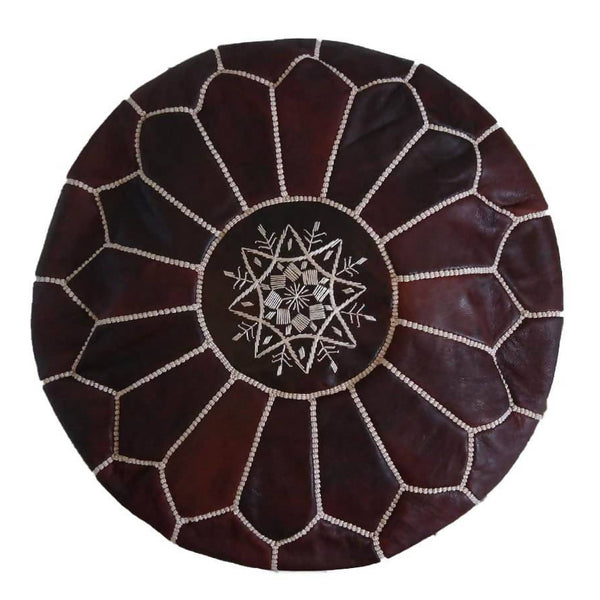 Moroccan Leather Ottoman - Dark Brown