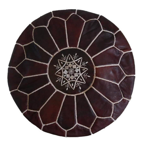 Moroccan Leather Ottoman - Dark Brown