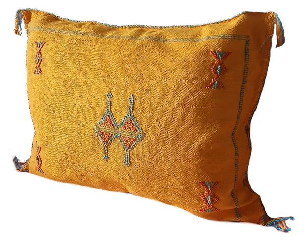 Handmade Moroccan Cushion Cover – Sabra Silk Pillow – Lalla Amina - Golden Yellow