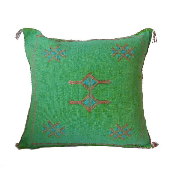 Handmade Moroccan Cushion Cover – Sabra Silk Pillow – Fayrouz - Green