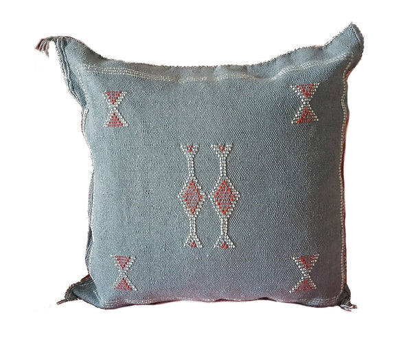 Handmade Moroccan Cushion – Sabra Silk Pillow – Lalla Halima - Grey