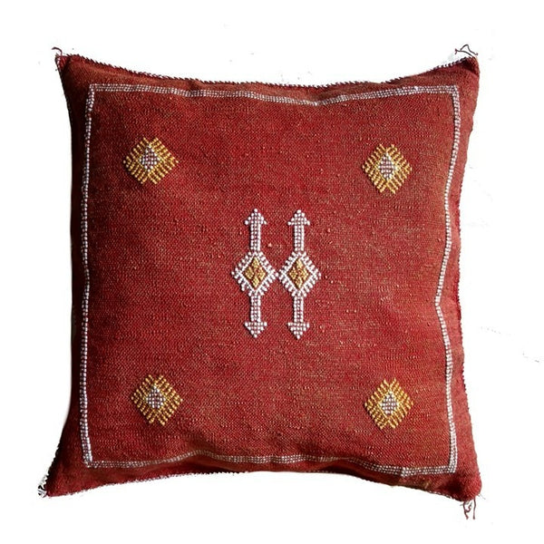 Handmade Moroccan Cushion Cover – Sabra Silk Pillow – Maram - Brick Red