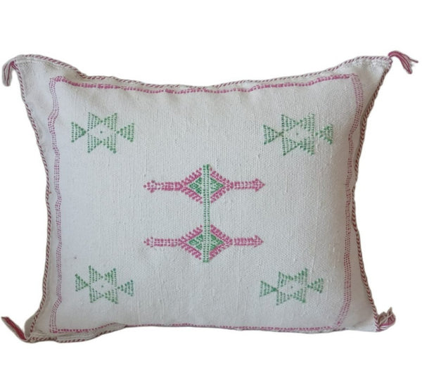 Handmade Moroccan Cushion – Sabra Cactus Silk Pillow – Lalla Fatiha - White