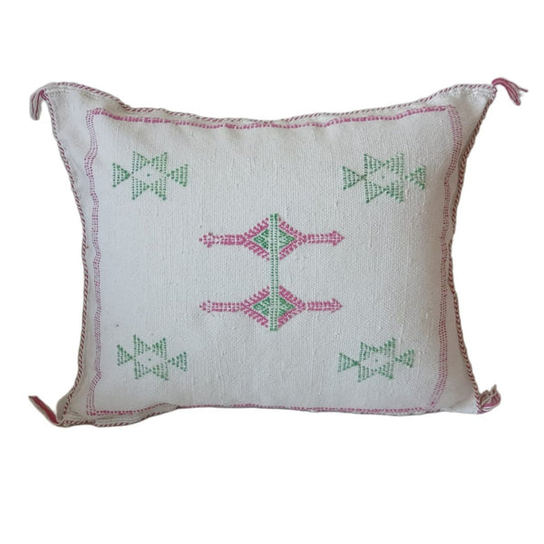 Handmade Moroccan Cushion – Sabra Cactus Silk Pillow – Lalla Fatiha - White