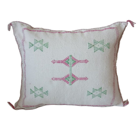 Handmade Moroccan Cushion – Sabra Cactus Silk Pillow – Lalla Fatiha - White