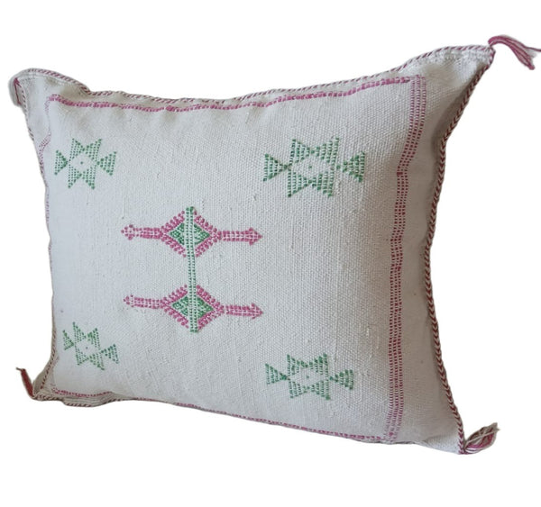 Handmade Moroccan Cushion – Sabra Cactus Silk Pillow – Lalla Fatiha - White