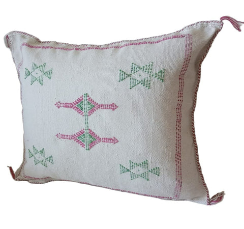 Handmade Moroccan Cushion – Sabra Cactus Silk Pillow – Lalla Fatiha - White