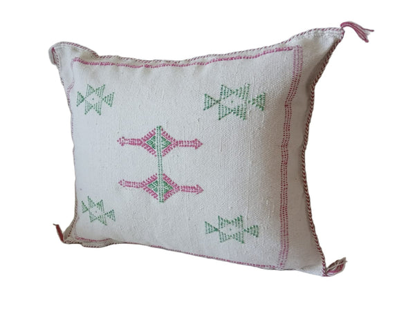 Handmade Moroccan Cushion – Sabra Cactus Silk Pillow – Lalla Fatiha - White