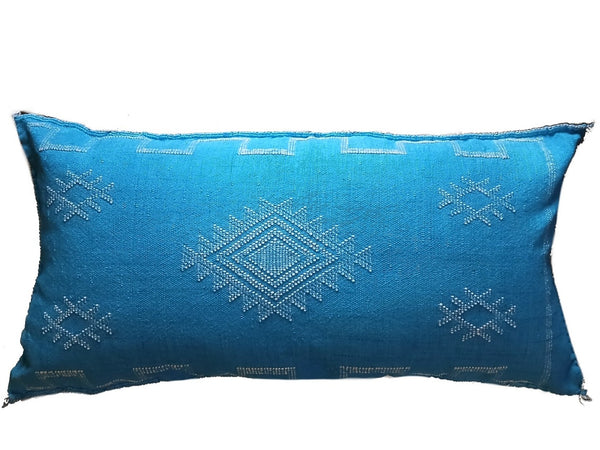 Sabra Cactus Silk Decorative Lumbar Pillow Cover - Sky - Turquoise