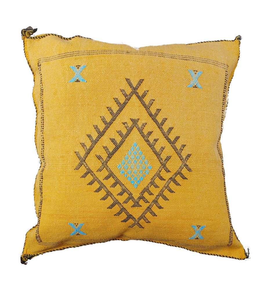 Handmade Moroccan Cushion Cover – Sabra Silk Pillow – Lozenge - Golden Yellow