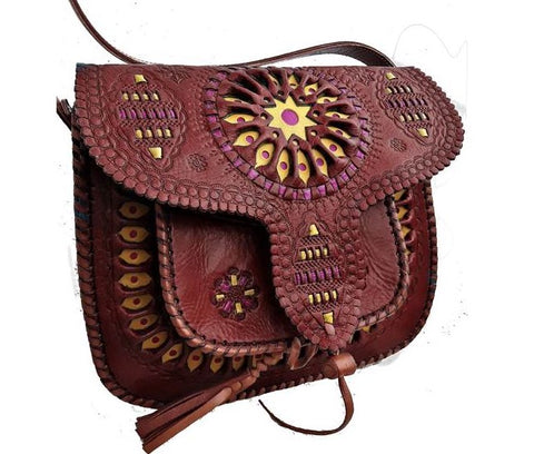 LSSAN Handbag - Brown - Embroidered